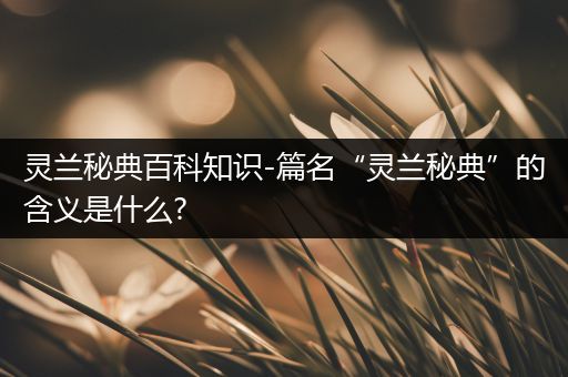 灵兰秘典百科知识-篇名“灵兰秘典”的含义是什么?